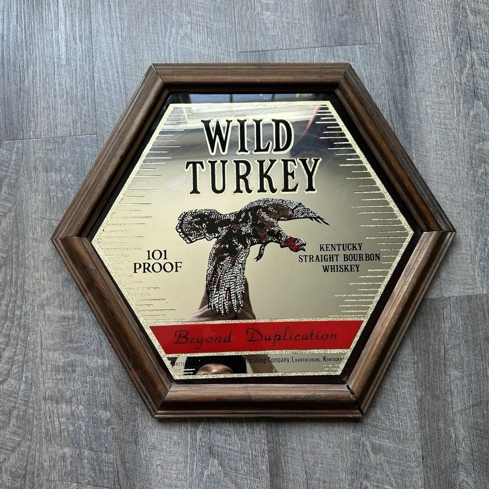 RARE NICE VINTAGE WILD TURKEY KENTUCKY STRAIGHT BOURBON WHISKEY MIRROR SIGN